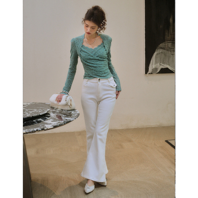 彼得潘大叔《维罗纳晨光-裤子》法式经典双纽扣喇叭毛绒长裤