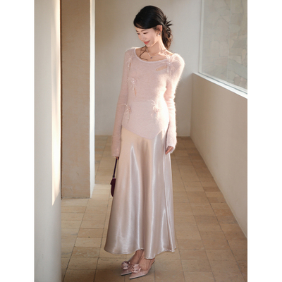 彼得潘大叔《烟色晚空》法式小众花朵流苏钉珠羽毛上衣侧拉链半裙