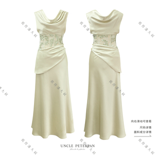 小荡领设计鱼骨线修身 法式 显瘦气质连衣裙 绿萝焉 彼得潘大叔