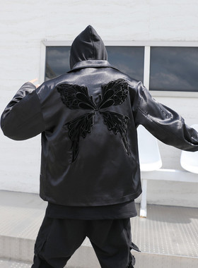 2024秋季黑色蝴蝶刺绣夹克男宽松休闲绣花短款外套百搭时尚棒球服