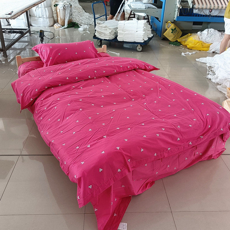 如家酒店宾馆旅馆养老院托老所被套床上用品全纯棉红色绿色棉花球