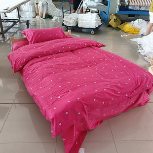 如家酒店宾馆旅馆养老院托老所被套床上用品全纯棉红色绿色棉花球