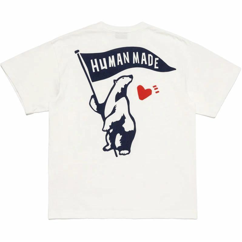 HUMAN MADE SS25旗帜白熊图案字母印花宽松舒适短袖T恤男女同款