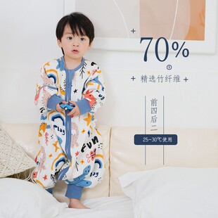 婴儿分腿睡袋纱布春夏季薄款可拆袖儿童竹棉轻薄睡衣防踢被连体衣