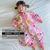 宝宝睡袋纯棉双层春秋卡通婴幼儿可拆袖 哈衣5防踢被儿童连体睡衣9