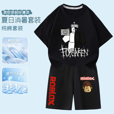 forsaken roblox游戏周边儿童短袖短裤套装夏装新款男童宽松上衣