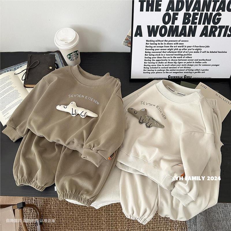 儿童秋季新款小鳄鱼玩偶立体卡通卫衣套装中小童宝宝卫裤两件套潮