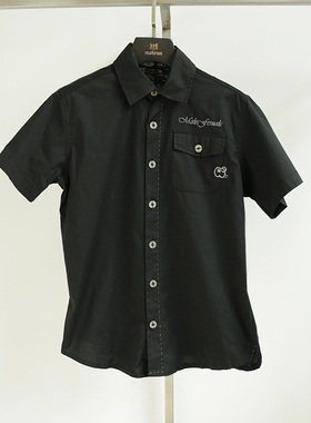 意大利青年潮牌malefemale！夏季街头修身短袖男衬衫男士黑色进口
