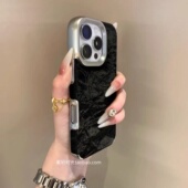 电镀绒布雪山纹晕染纯黑色适用小米15pro手机壳17promax红米K80简约13肤感14高级感皮质四角防摔大孔创意男女