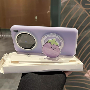 卡通jellycat紫色茄子磁吸气囊支架P60适用华为mate70pro手机壳mate50液态硅胶P40pro高级感nova12小众13女+