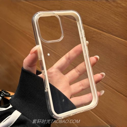 可放拍立得照片透明二合一适用iPhone17苹果16Promax手机壳杏色15plus白色14/13双层12mini撞色边框11防摔XS