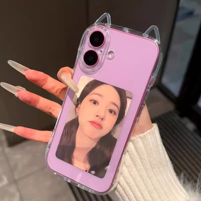 透明小蛮腰椭圆弧形猫耳朵适用iPhone13苹果16手机壳15ProMax高级感14plus简约12甜酷少女11可爱XS保护套防摔