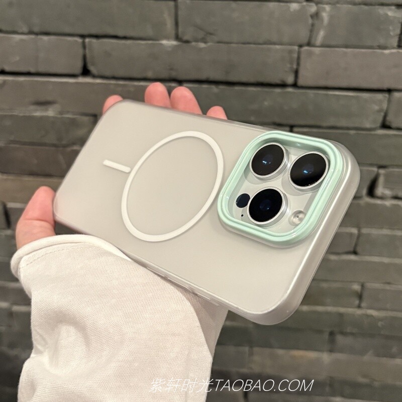 小众薄荷绿撞色镜头细圈磁吸适用iPhone16e苹果16promax手机壳15plus冰雾14/13磨砂白12pro硬壳11轻薄抗指纹