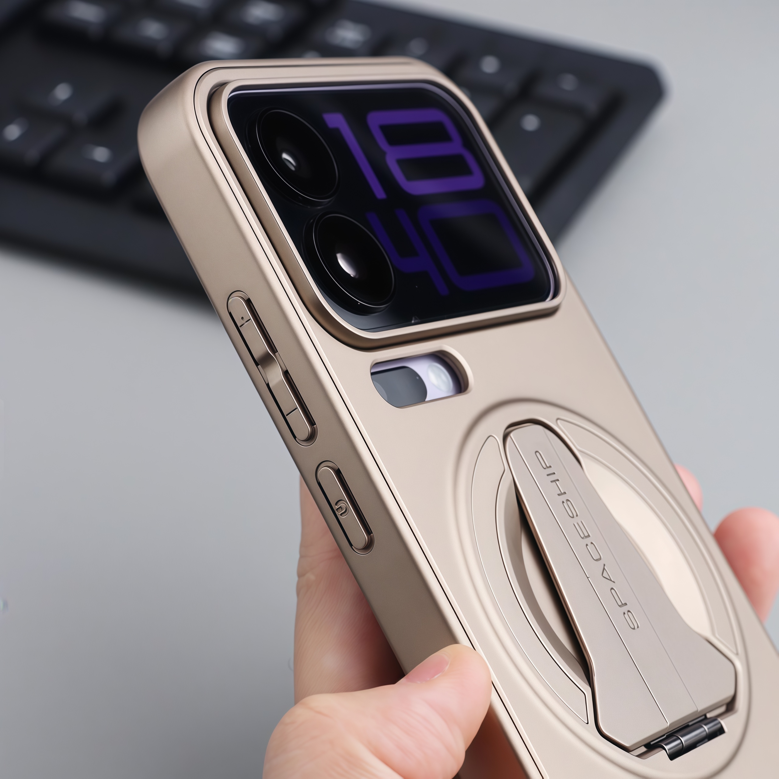 不挡广角可立体磁吸支架适用小米17promax手机壳苹果17pro精孔16/15金属感14ultra钛金色红米K80全包防摔k70