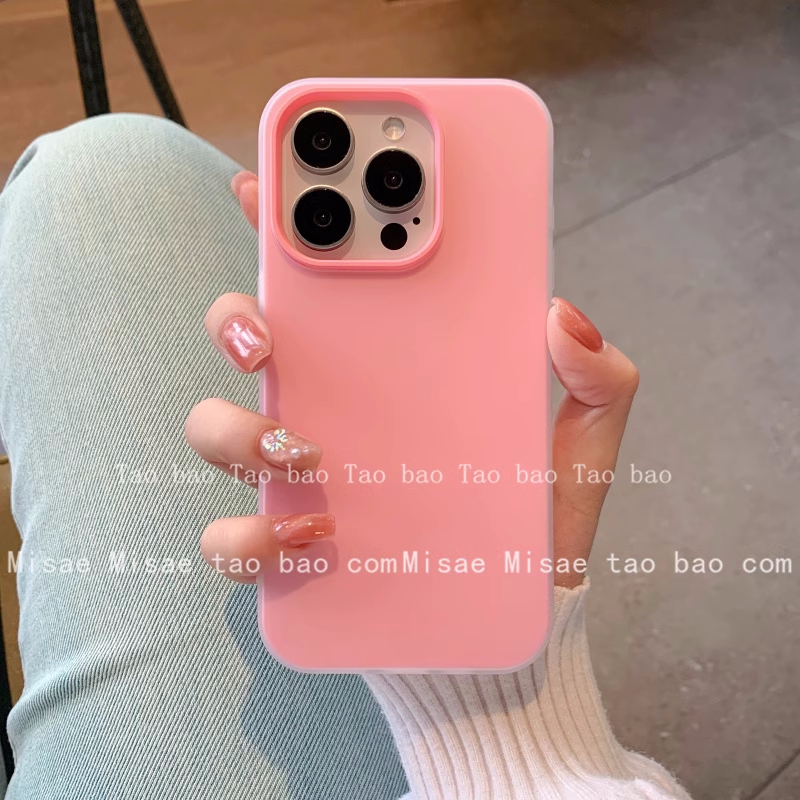 日韩ins甜美粉色适用16苹果15手机壳14promax少女心iphone13肤感11磨砂12pro高级感纯色硅胶软双层二合一防摔