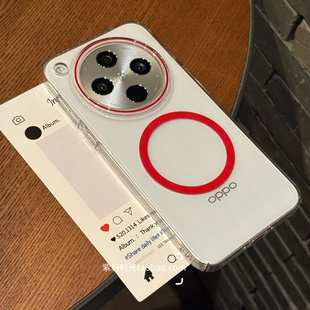 透明不发黄正点红色磁吸充电适用oppoFindx8pro手机壳X8s高级撞色Findx8ultra硬壳Reno14车载磁吸13pro保护套