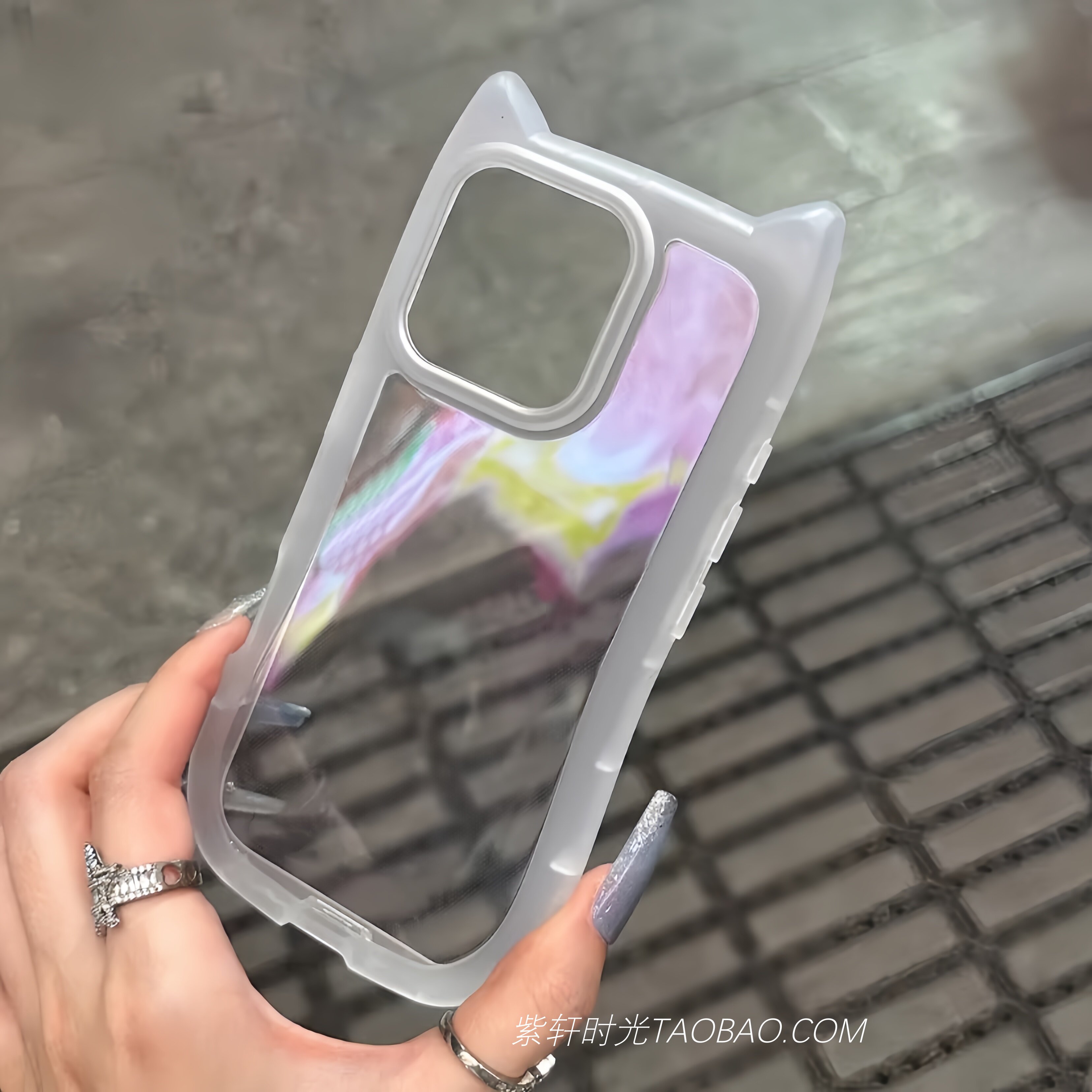 可爱立体小猫耳朵适用苹果16promax手机壳iPhone17pro磨砂白边15pro透明air可放照片14/13全包12防摔11promax