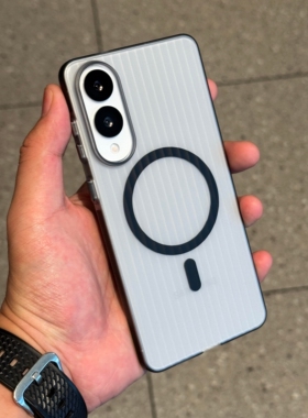 墨水黑灰色瓦楞磨砂防指纹适用三星S25磁吸手机壳S24Ultra高级感S24超薄S25ultra全包硬壳S23ultra防滑简约男