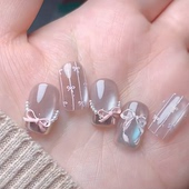 白桃泡泡春夏限定纯手工穿戴甲甜美可爱少女心网红同款 短款 显白