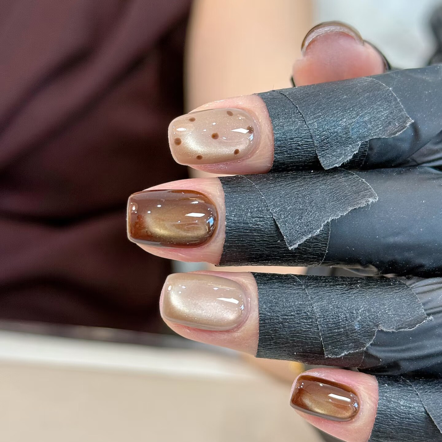 秋日棕色追光猫眼简约手工穿戴甲