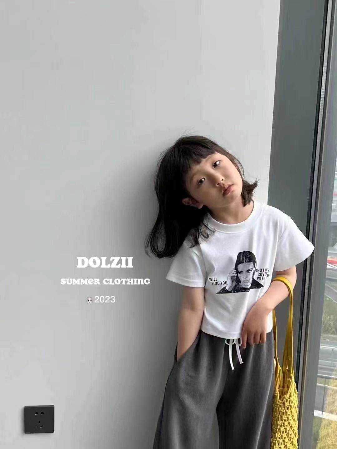 DOLZII童装美式印花短袖T恤夏款儿童洋气休闲宽松短款时髦上衣潮