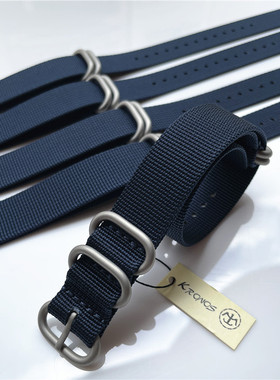 20mm22mm24mmNATO Zulu 316L钢扣北约厚尼龙表带 深蓝色 喷砂哑光