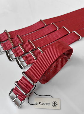 18mm20mm22mm24mm NATO北约帆布尼龙表带酒红色 暗红色方形扣薄款