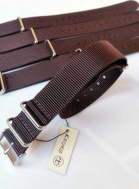 18mm20mm22mm24mm NATO 北约帆布尼龙表带潜水表 棕色 方形扣薄款