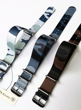 18mm20mm22mm24mm NATO 北约帆布尼龙表带方形扣薄款 户外 迷彩色