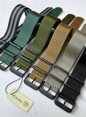 18mm20mm22mm24mmNATO北约帆布尼龙表带 多款色带 哑光电镀黑钢扣