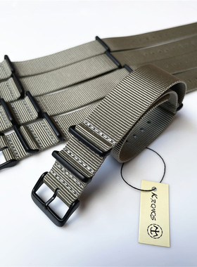 18mm20mm22mm24mmNATO北约帆布尼龙表带 军灰色 哑光电镀黑钢扣环