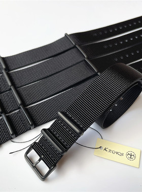 18mm20mm22mm24mm NATO 北约帆布尼龙表带 黑色 哑光电镀黑钢扣环