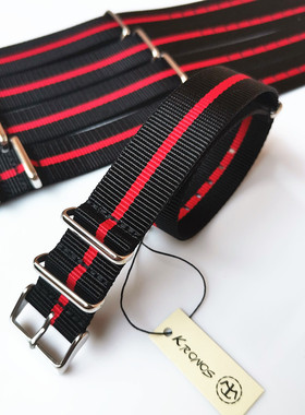 18mm20mm22mm24mm NATO 北约帆布尼龙表带 户外黑间红 方形扣薄款