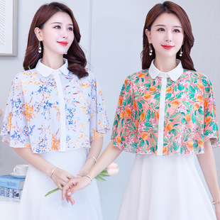 芙黛怡2038雪纺印花斗篷披肩外搭