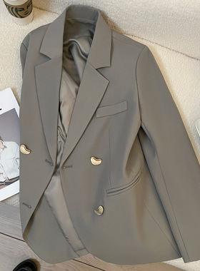 2024春秋季新款灰色高端英伦风西装外套女士法式质感时尚小西服