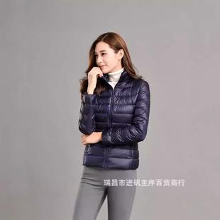 2024新款亚马逊立领女款修身轻薄款短款加绒棉服冬季外套大码女装