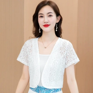 女配裙子旗袍搭配上衣小衫 2112 蕾丝开衫 夏季 短袖