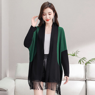 拼接外搭配旗袍裙子 针织披肩时尚 外套上衣流苏外搭 开衫 春秋新款