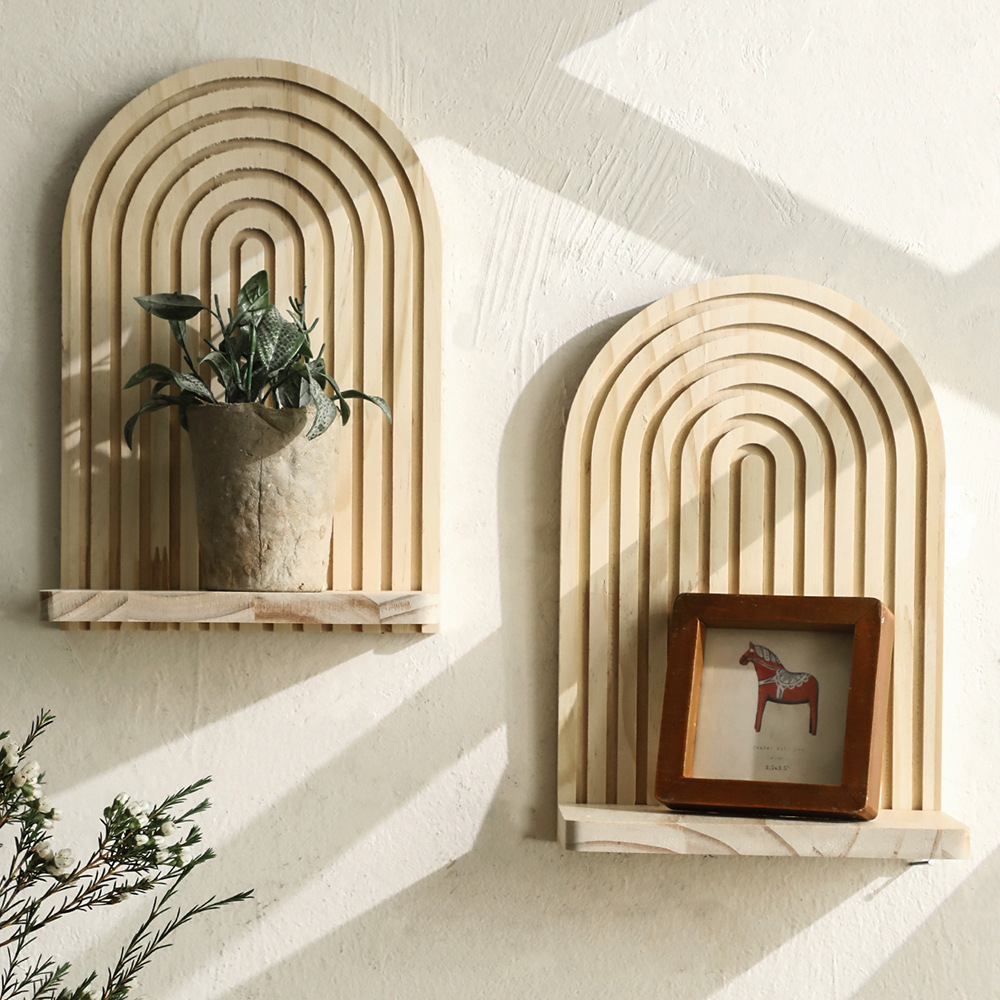 门形状实木墙壁花盆置物架收纳架