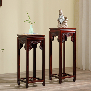 厂家直销中式实木室内客厅印尼黑酸枝花盆景红木质阔叶黄檀花架子