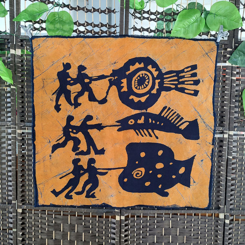 复古民族手工艺品壁挂挂画布艺画非遗苗族蜡染画屋顶背景装饰布画