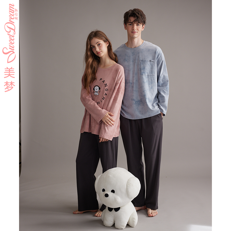 美梦【商场同款】秋季情侣宽松卡通渲染印花长袖长裤居家外穿套装