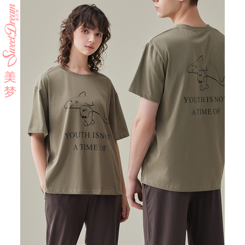 美梦治愈系夏季简约情侣圆领睡衣