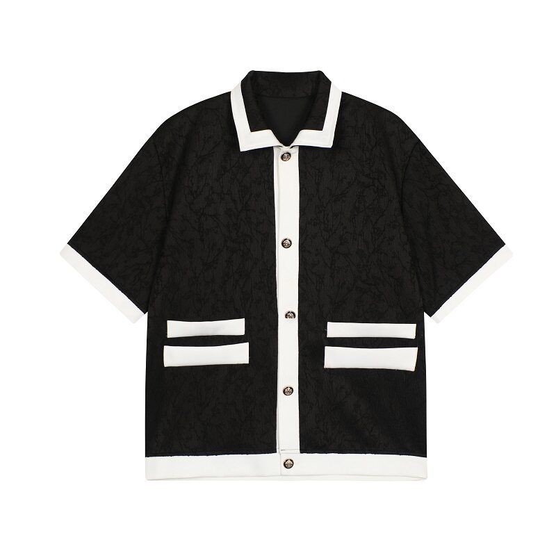 夏季小香风立体提花面料撞色翻领短袖男上衣韩版休闲半袖154P95,男装衬衫,星座901-1（原C217）