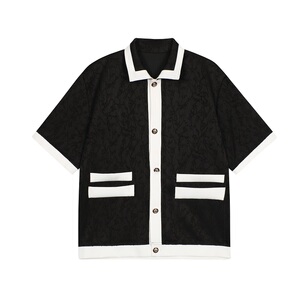 夏季小香风立体提花面料撞色翻领短袖男上衣韩版休闲半袖154P95图片