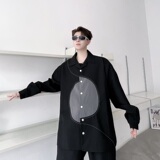 春季潮流不对称明线拼接翻领长袖男衬衣气质痞帅暗黑系衬衫104P80，男装衬衫，星座901-1（原C217）