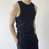 夏季潮流弹力紧身运动休闲男圆领汗背心痞帅金属标设计坎肩161P55，男装背心/马甲，星座901-1（原C217）