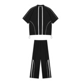 夏季韩版休闲运动男套装撞色拉链立领短袖长裤两件套159P155，男装休闲套装，星座901-1（原C217）