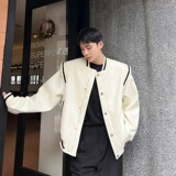 冬季加厚毛呢潮流垫肩棒球领短款男夹克外套个性罗纹拼接135P145，男装夹克，星座901-1（原C217）