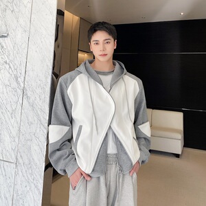 春季新款撞色设计韩版连帽男夹克卫衣潮流假两件休闲外套146P135图片